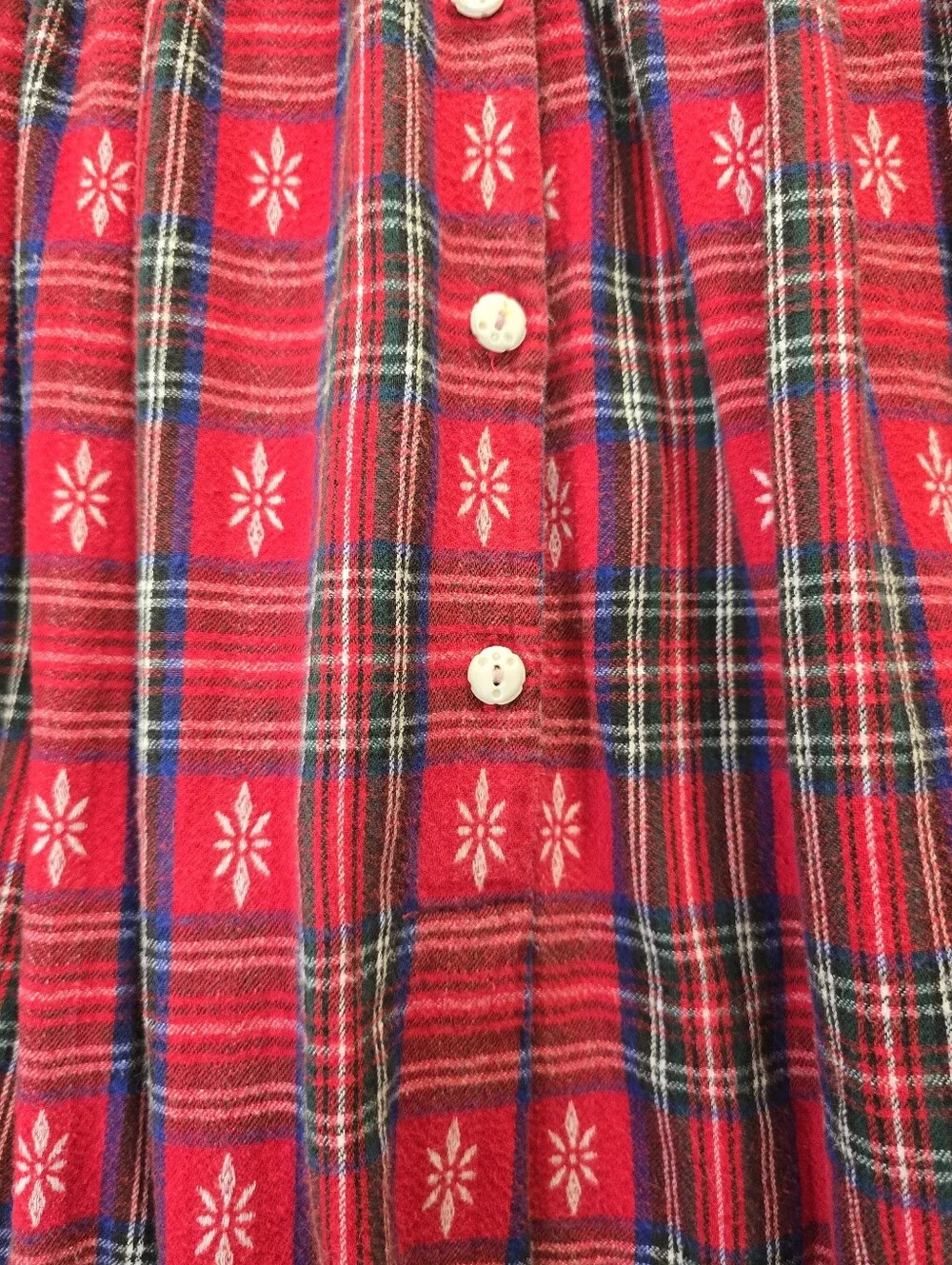 Vintage Lanz of Salzburg Red Plaid Tartan Cotton Lace Flannel Nightgown Size M